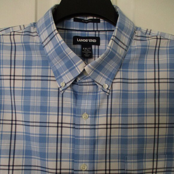 Lands' End | Shirts | Lands End Mens Ss Blue Cotton Plaid Button Down ...